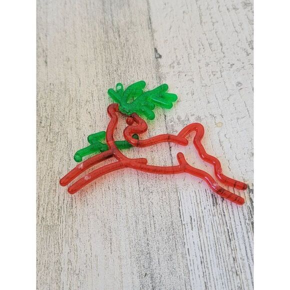 Green red plastic jumping reindeer ornament Xmas decor - Picture 4 of 6